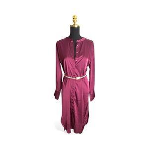 Banana Republic ‘Factory’ Satin Shirt Dress Burgundy Size Large